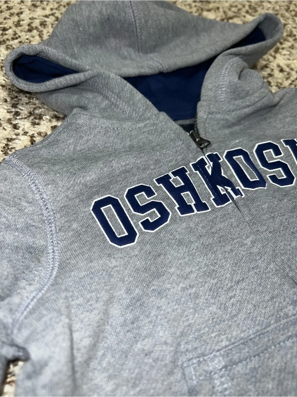 OshKosh Heather Gray Zip Hoodie with Navy Lined Hood - NWT